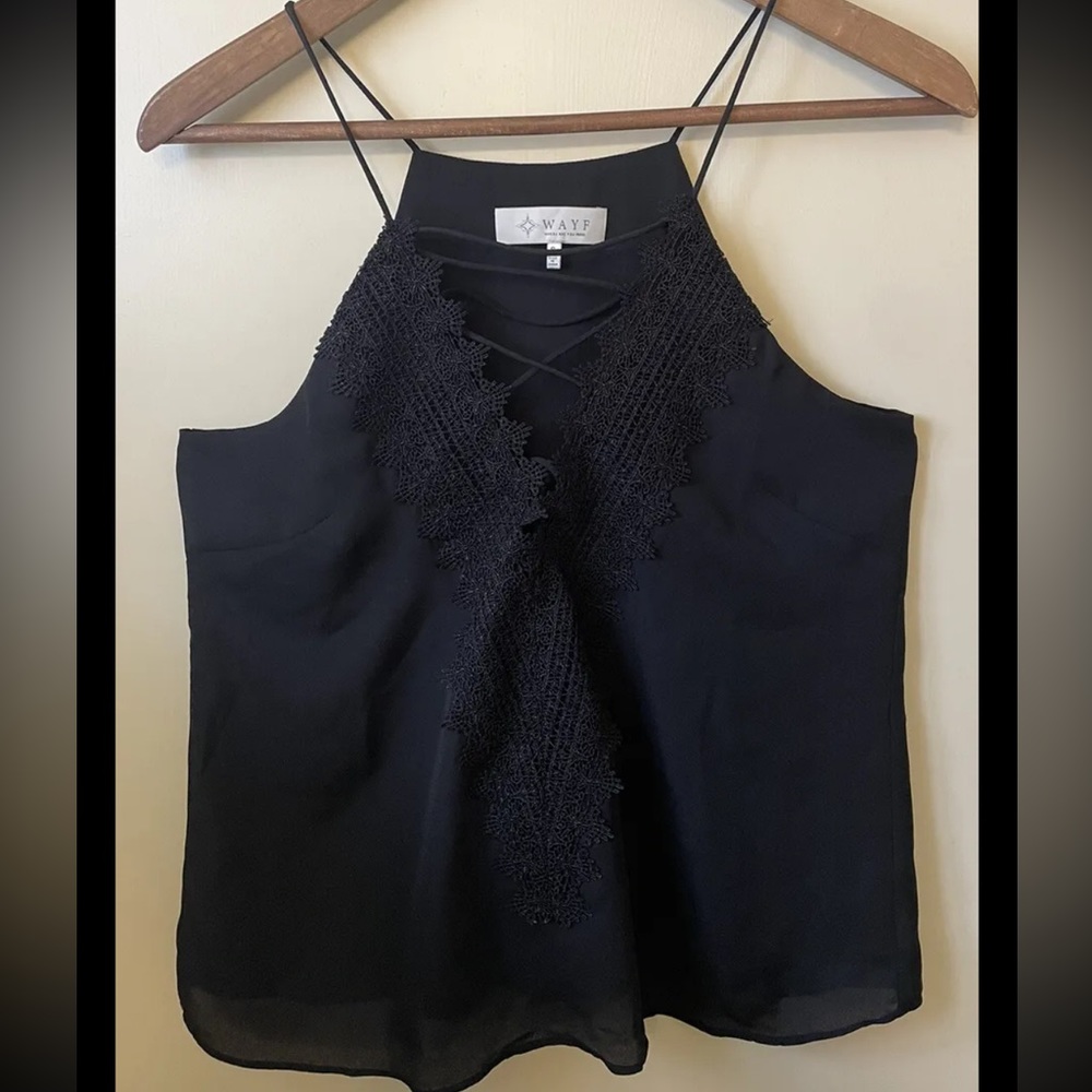 WAYF Womens Plunging Neck Line Blouse Tank Black Size Small